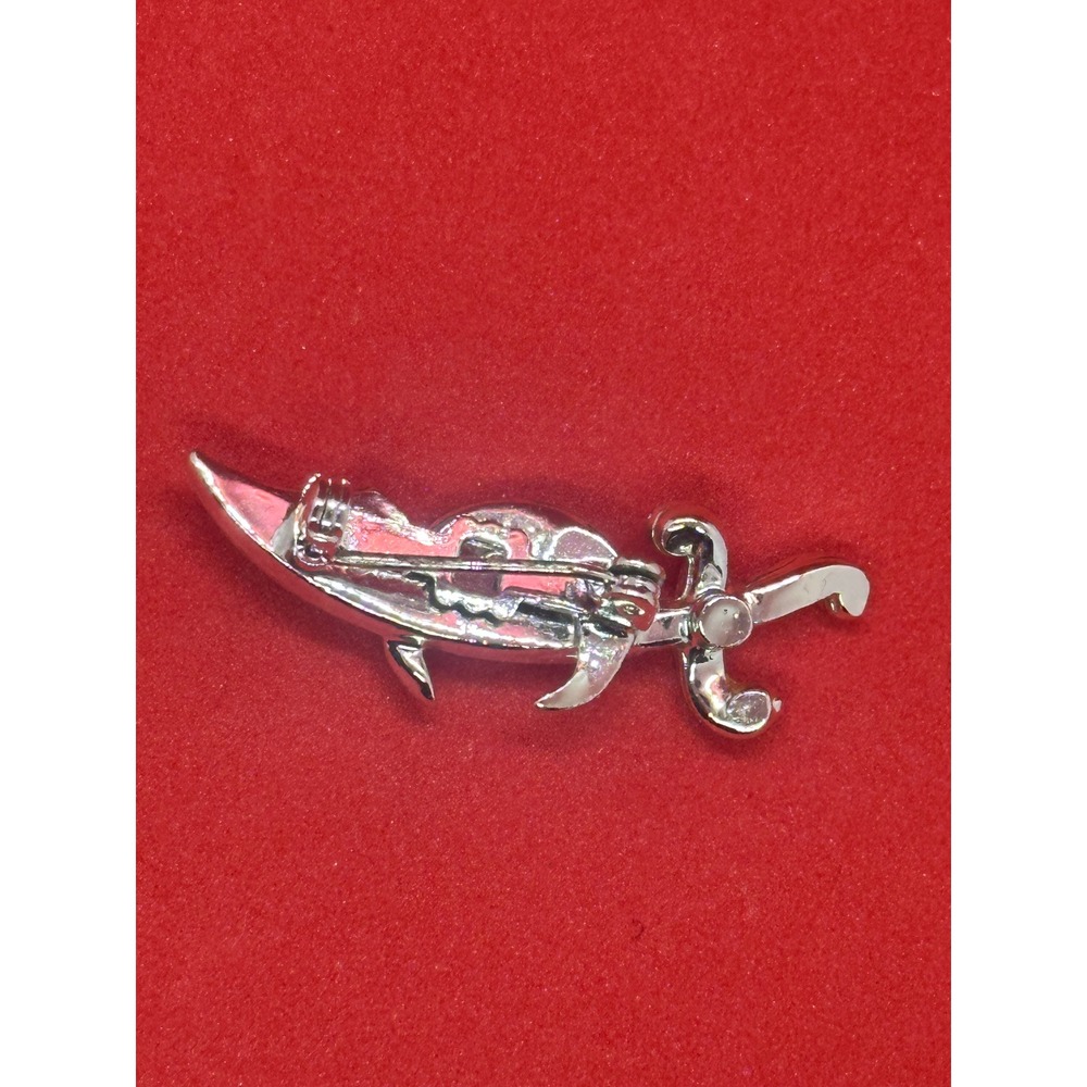 Vintage Silver Tone Rhinestone Scimitar Dagger Sword Brooch Pin Crescent Moon - Picture 2 of 7